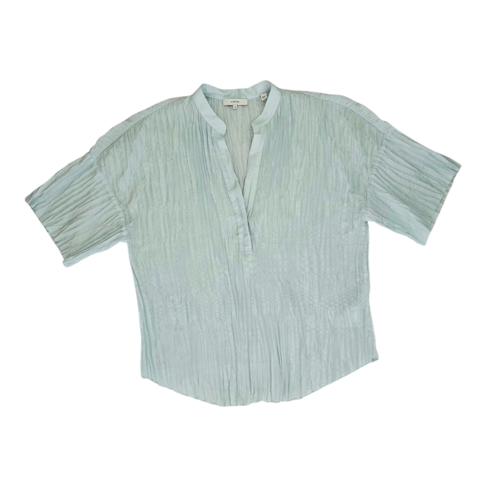 VINCE Blouse Shirt Blue Crushed Pleated Top 100% Silk Women Size M EXCELLENT - Picture 4 of 11